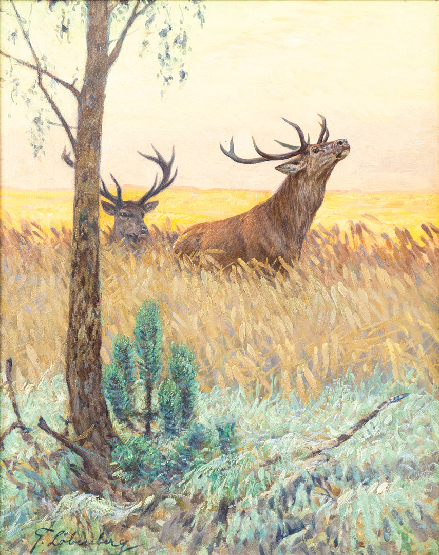 GERHARDT LÖBENBERG (1891-1967). Rothirsche während der Brunft.