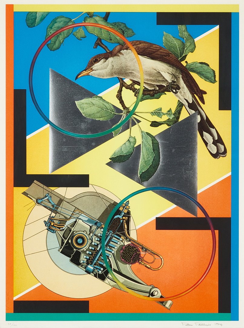 PETER PHILLIPS (England, 1939-2025), "Bird and Machine", 1974, signerad och daterad, 59/100, screenprint.