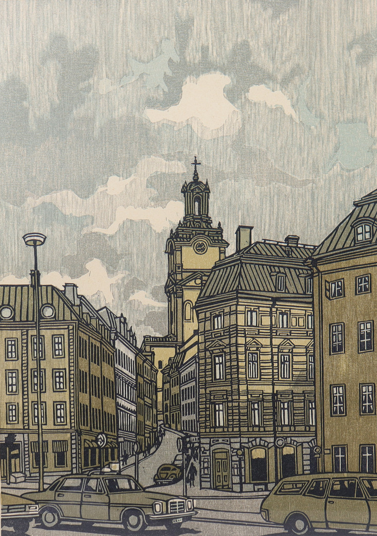SVENOLOV EHRÉN. litografi, Gamla Stan i Stockholm.