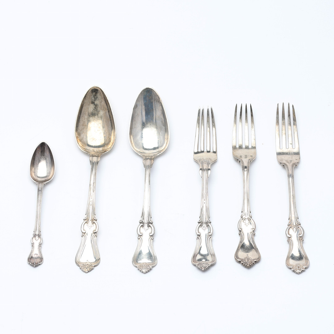 BESTICK 6 delar, silver, "Olga", 1800-talets senare del.