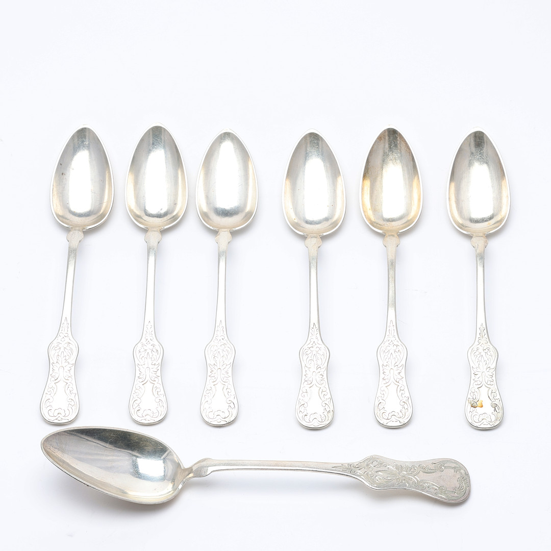 SKEDAR, 6 + 1 stycken, silver, Joseph Reiner Wien 1862.