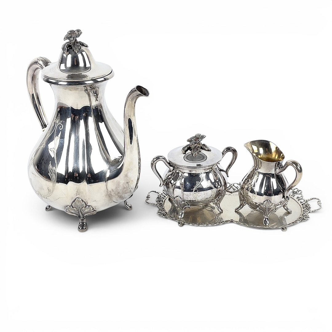 KAFFESERVIS, silver, GAB och BRICKA, Gewe, 1900-talets andra hälft.