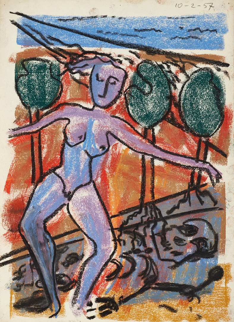 HEINZ SEVENICH (Aachen/Tyskland 1935-2023). Dansande kvinna, daterad 10.2.57, pastell på papper.