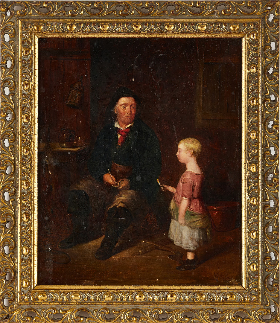 WILLIAM COLLINS (England, 1788-1846). Pipstoppare med dotter, signerad, olja på duk, dubblerad.