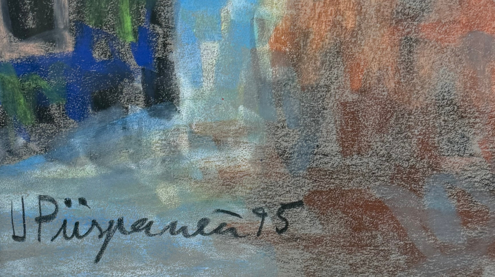 UNTO PIISPANEN (FINLAND, 1928–2020). Stadsvy, pastell på papper, signerad och daterad U Piispanen -95.