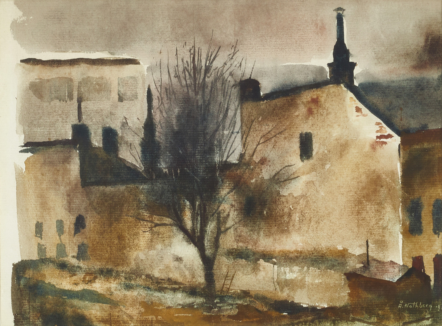 ÅKE NOTHBERG (1893-1973), Husgavlar - Stockholm, signerad och otydligt daterad, akvarell.