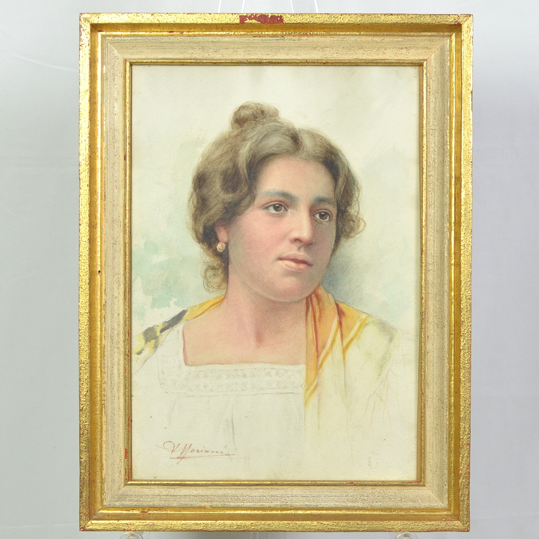 AUGUSTO MORIANI (1854-1913). DAMENPORTRÄT, AQUARELL AUF PAPIER, GERAHMT, HANDSIGNIERT, ENDE DES 19. JAHRHUNDERTS.
