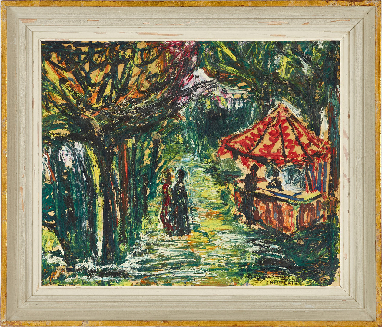 ERIC HEINERTZ (1908-1965). Den röda paviljongen, signerad, olja på pannå.