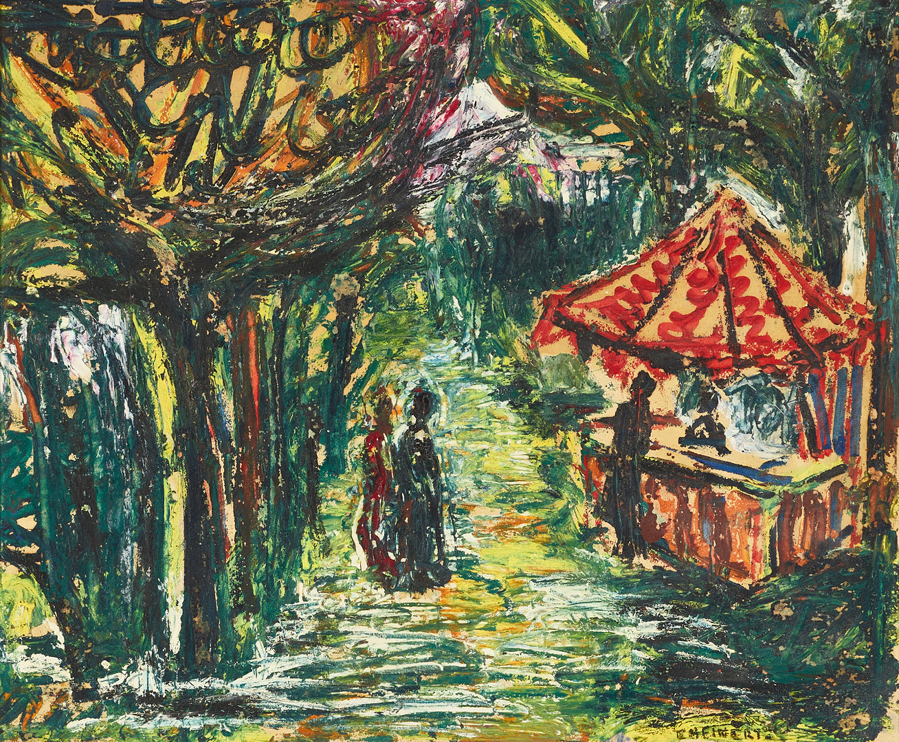 ERIC HEINERTZ (1908-1965). Den röda paviljongen, signerad, olja på pannå.