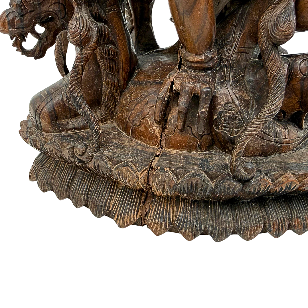 BALINESISCHE HOLZSKULPTUR DES REITTIER GARUDA MIT DEM GOTT VISHNU, BALI.