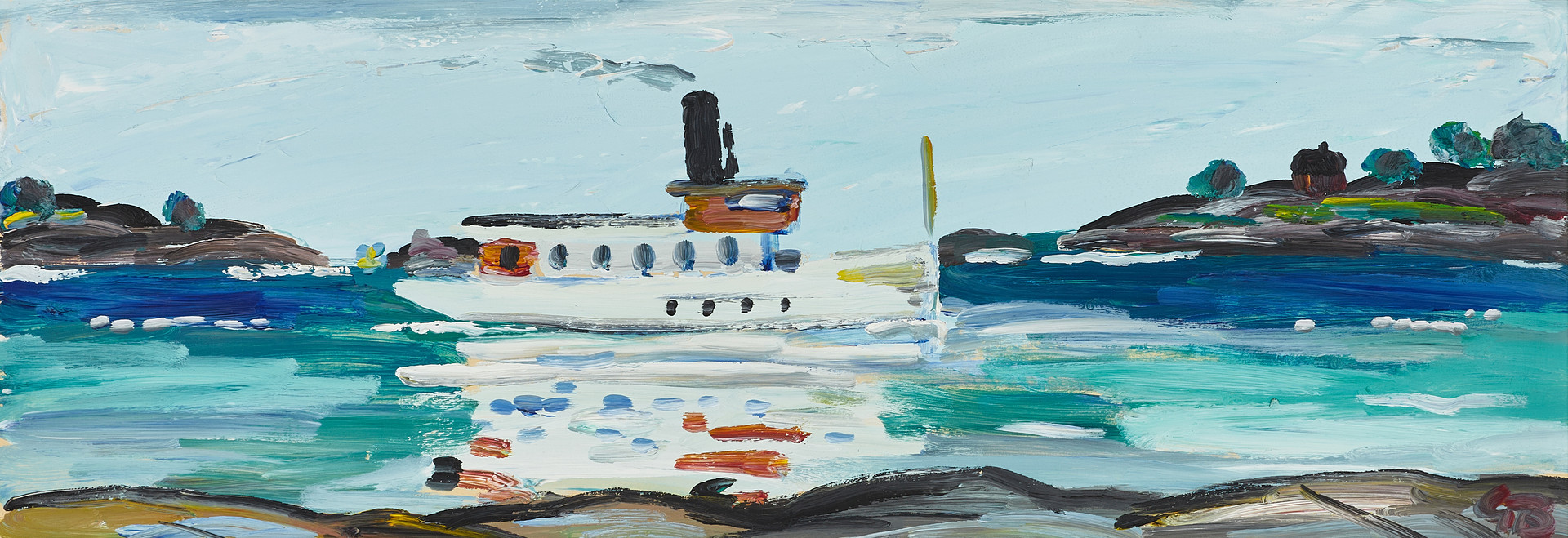 GÖRAN BRUNIUS (1911-2005), Skärgårdsbåt, monogramsignerad GB, olja på pannå.