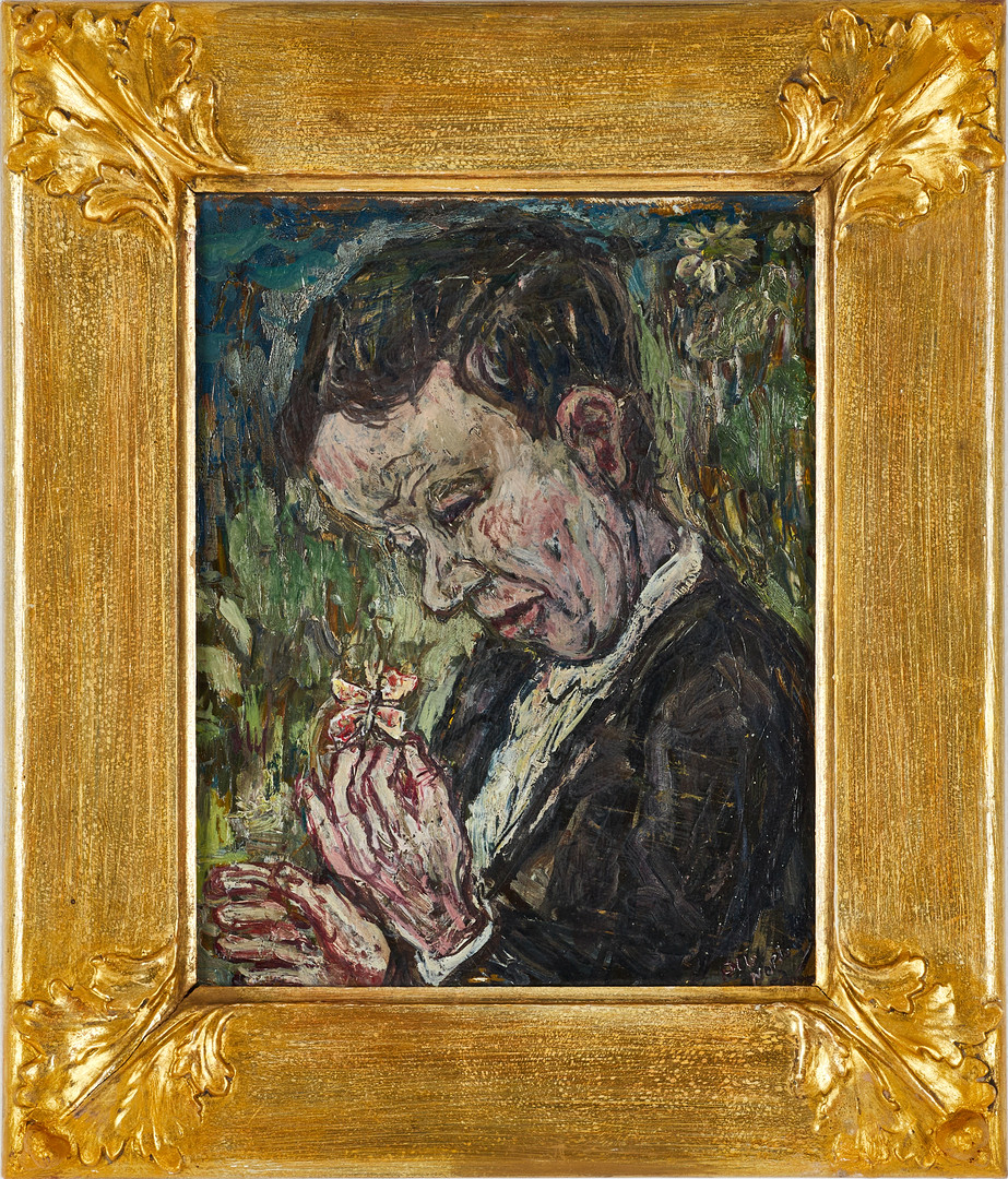 OLLE NORDBERG (1905-1985), Fästmannen och blomman, signerad, olja på pannå.