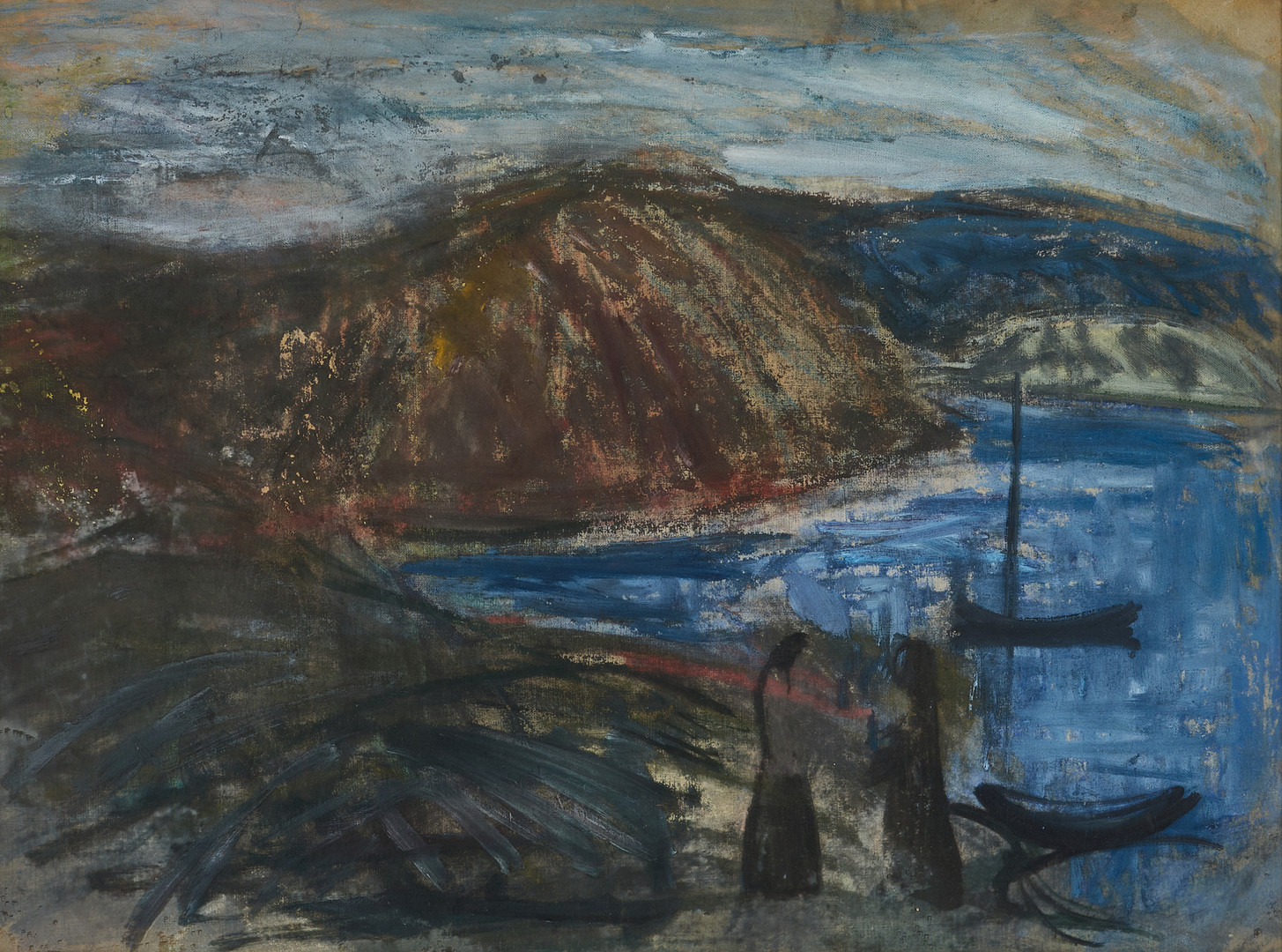 OKÄND KONSTNÄR, (1900-tal), Kvinnor vid kust, blandteknik på duk.