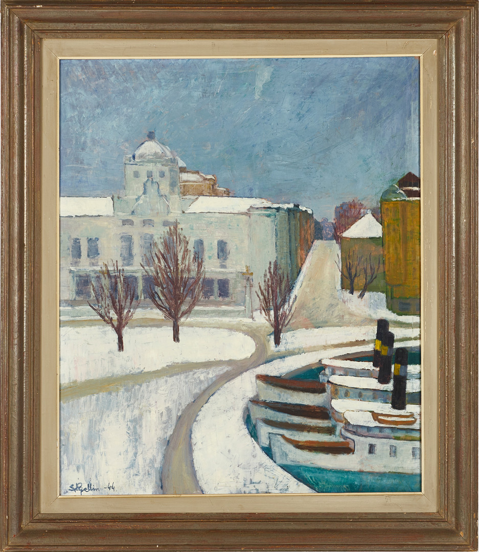 STIG KJELLIN (1914-1979), Vy över Dramaten och Nybroplan, signerad och daterad -44, olja på pannå.