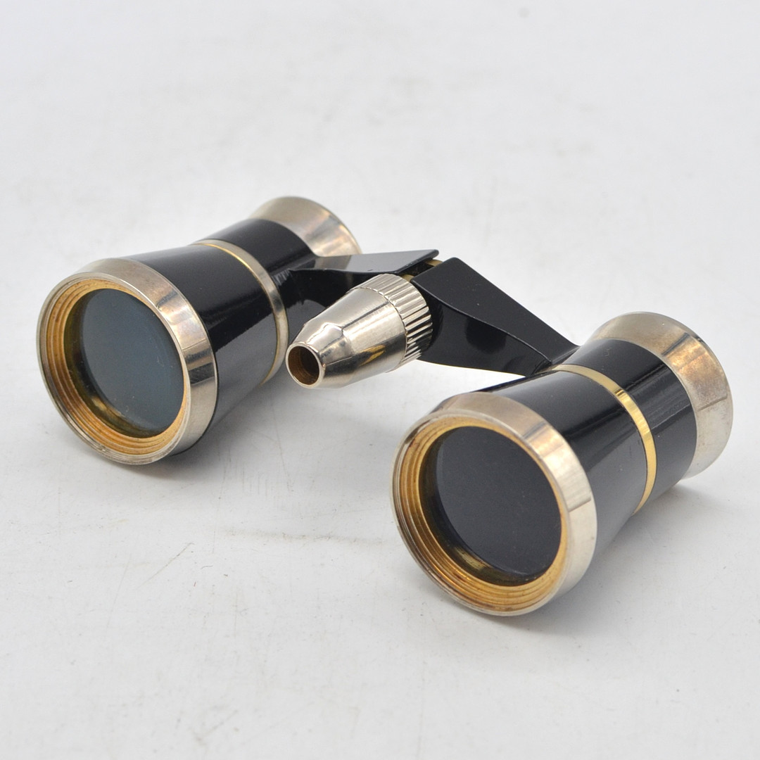 OPERNGLAS MIT LAMPE, SCHWARZ-GOLD, UM 1980ER.