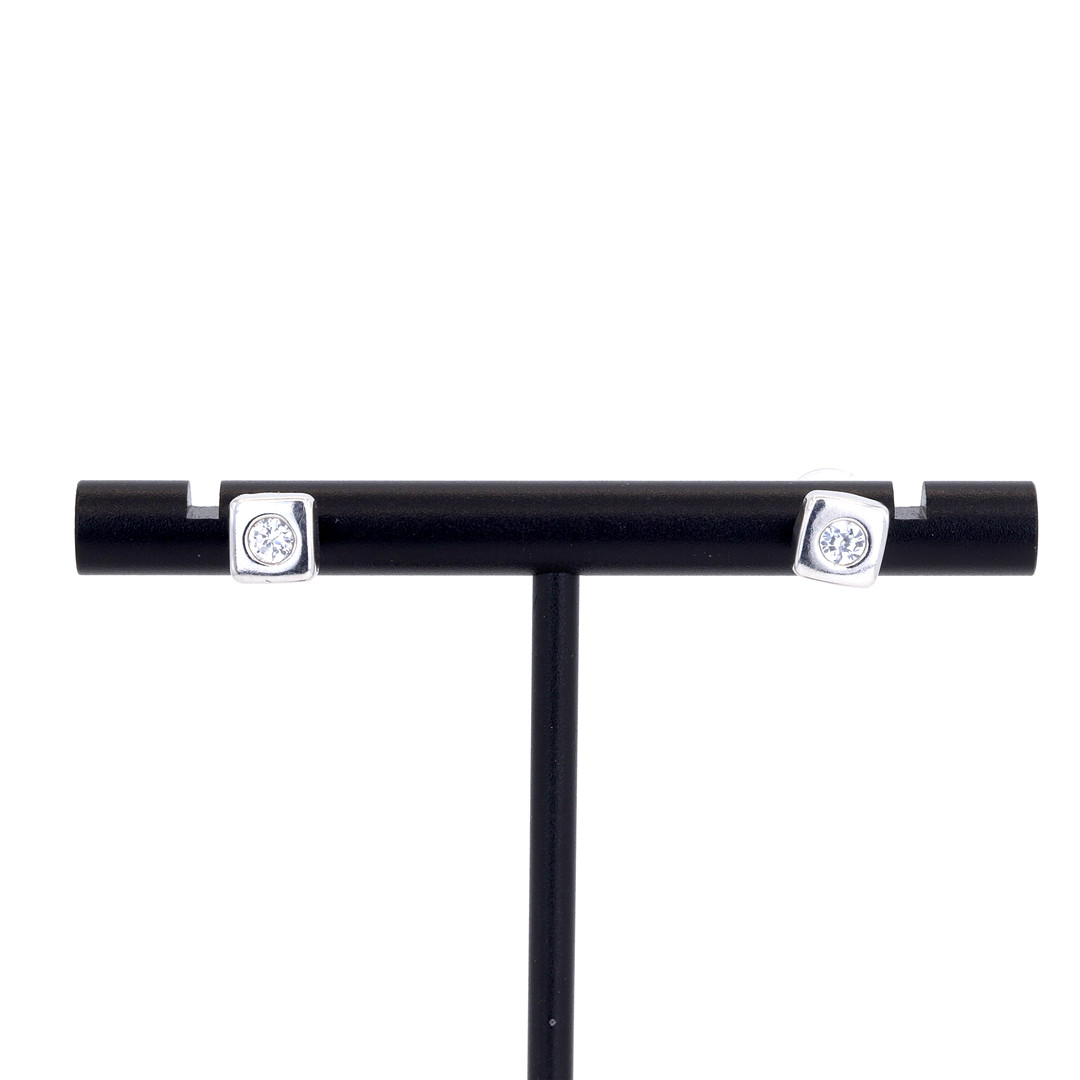 9CT WHITE GOLD DIAMOND EARRINGS.
