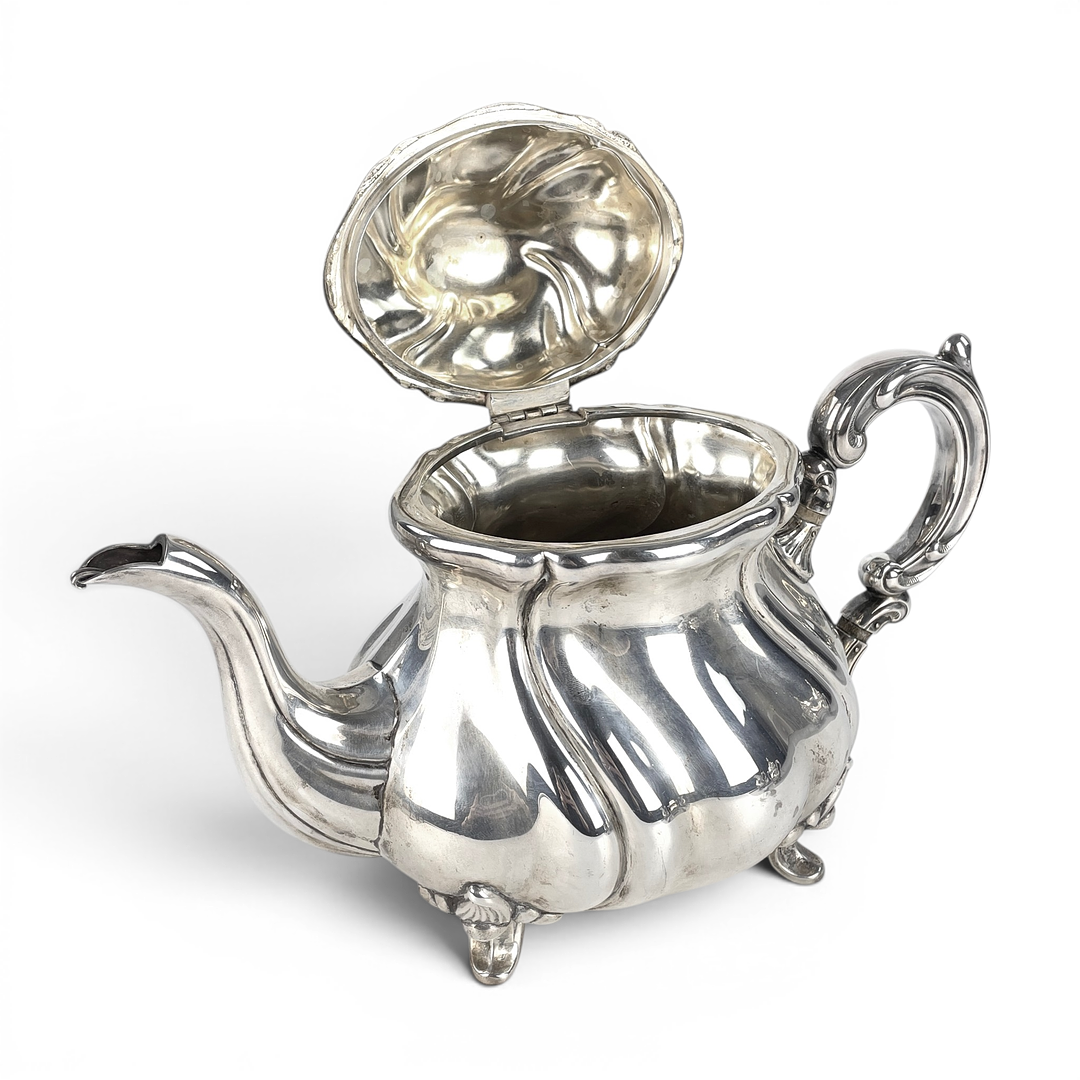 KAFFESERVIS, silver, 3 delar, Lutz & Weiß GmbH, Pforzheim, rokokostil, Tyskland. Svensk importstämpel.