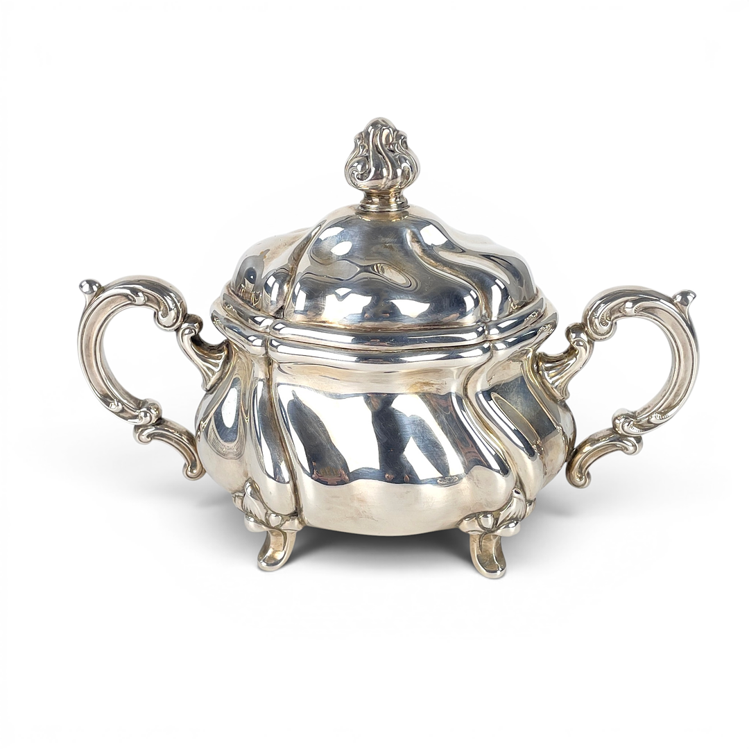 KAFFESERVIS, silver, 3 delar, Lutz & Weiß GmbH, Pforzheim, rokokostil, Tyskland. Svensk importstämpel.