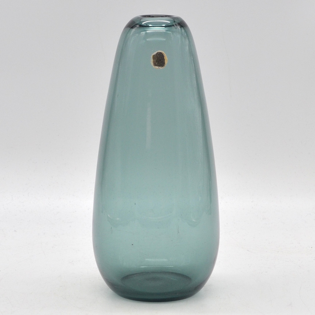 WILHELM WAGENFELD. WMF, DESIGNERVASE, "TURMALIN", GLAS, UM 1950, MIT STUDIOETIKETT.