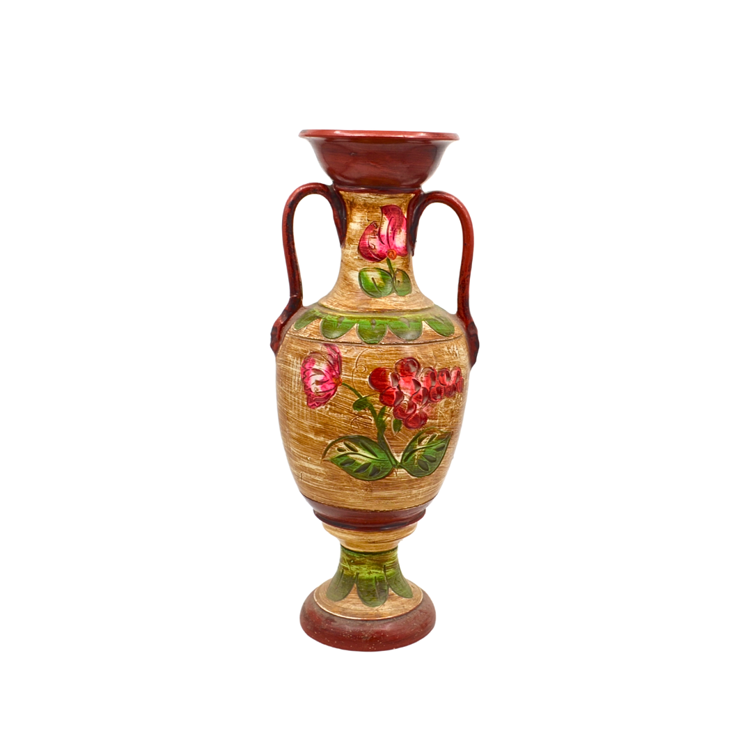 AMPHORENVASE, TERRACOTTA MIT ROSEN- UND BLUMENDEKOR.