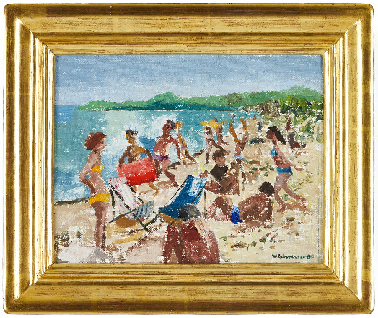 HARRY WICHMANN (1916–1993). Sommardag på stranden, signerad samt daterad 80, olja på duk, uppfodrad på pannå.