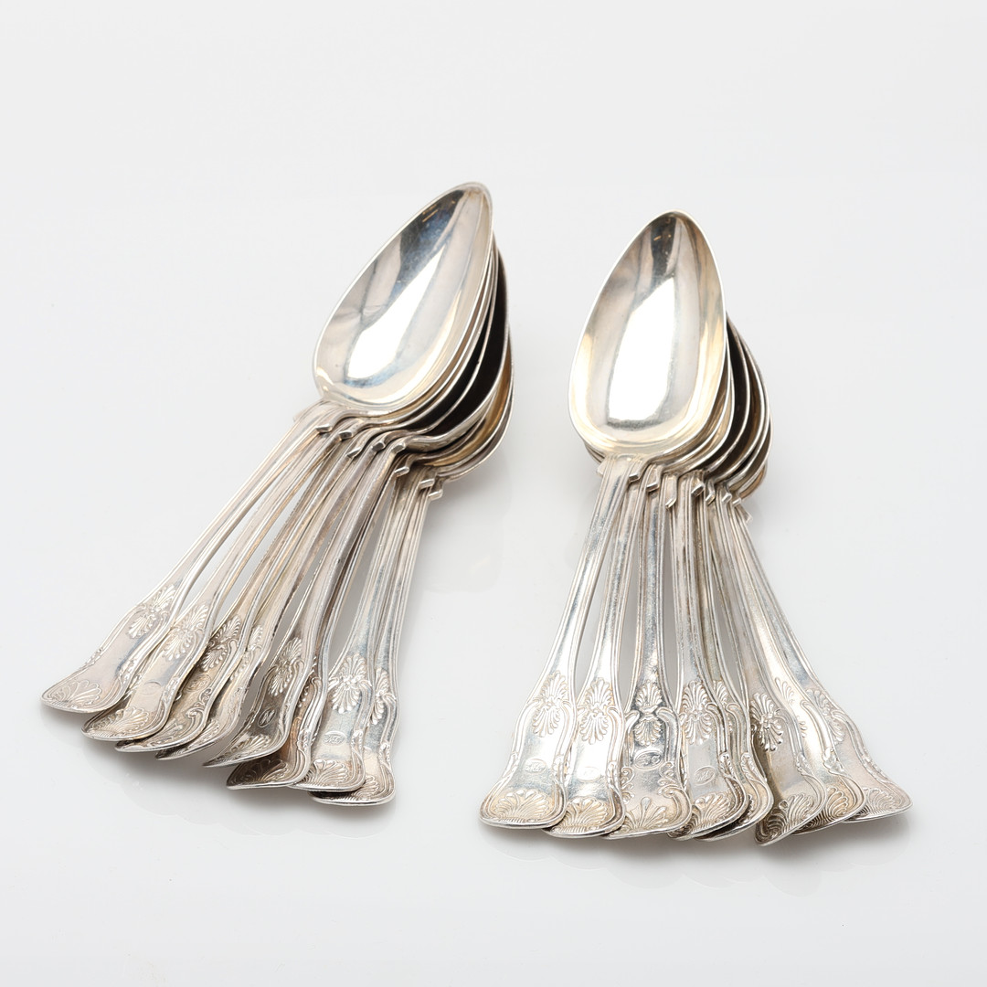 SKEDAR, 16 stycken, silver, "Engelsk snäck", 1800-talets andra hälft.