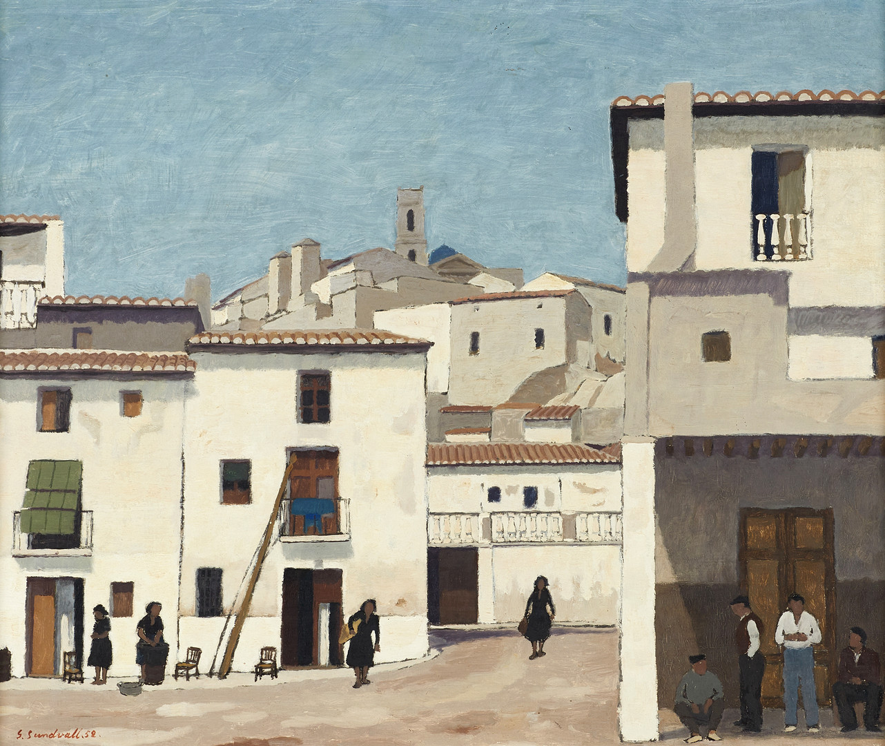 GÖSTA SUNDVALL (Stockholm 1900-1957 Stockholm), "Fisktorget", signerad och daterad -52, olja på pannå.