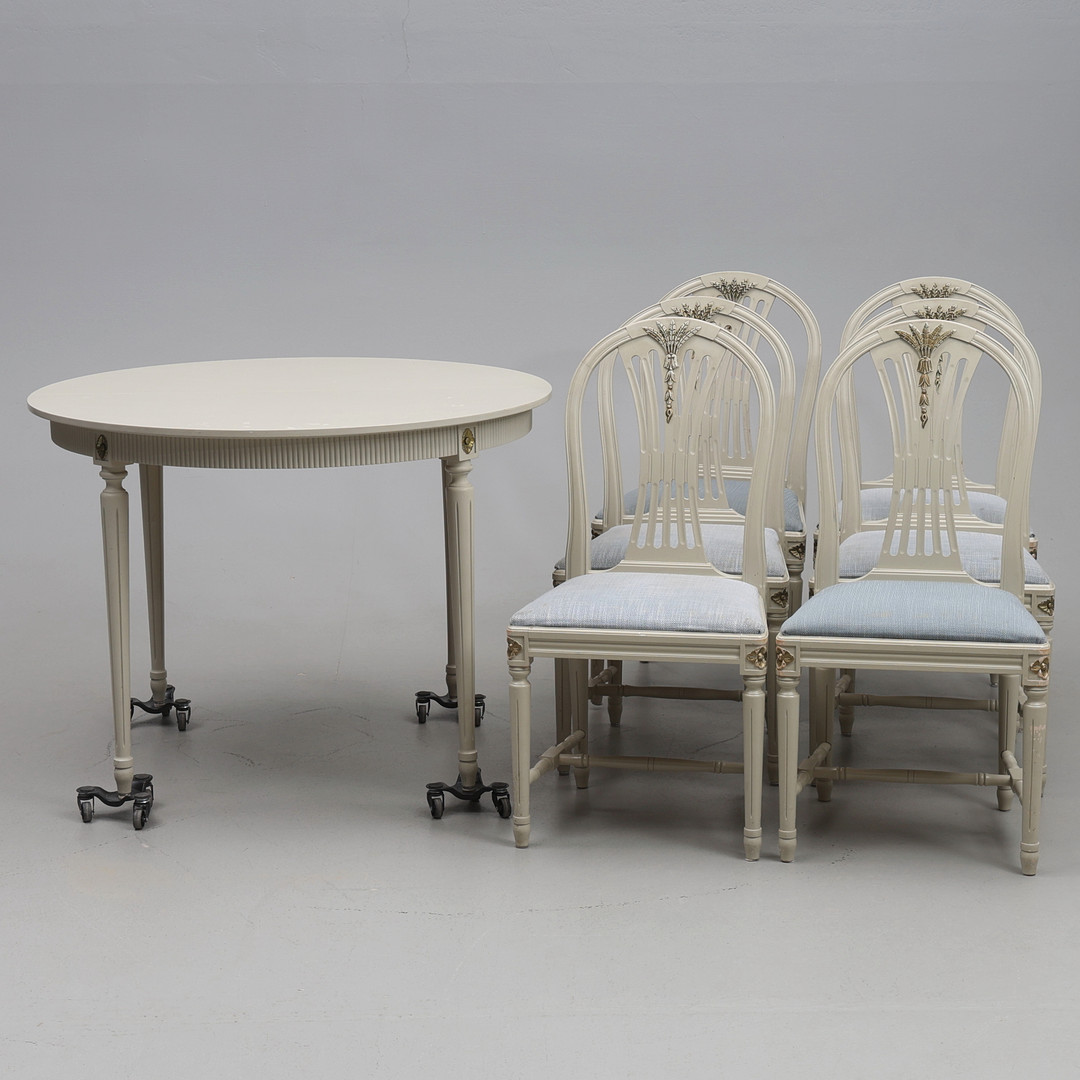 MATGRUPP. 7 delar, gustaviansk stil, 1900-tal.