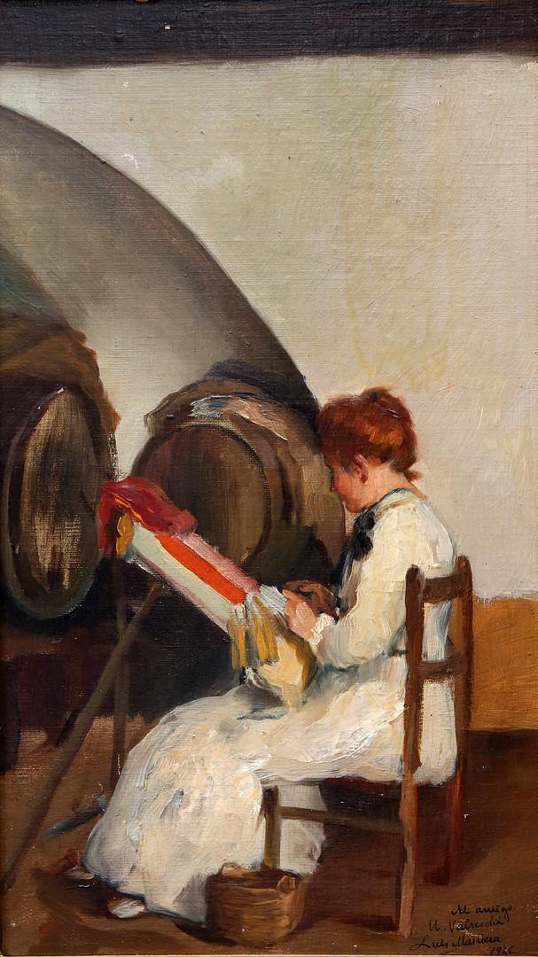 LLUÍS MASRIERA. Girl making bobbin lace.