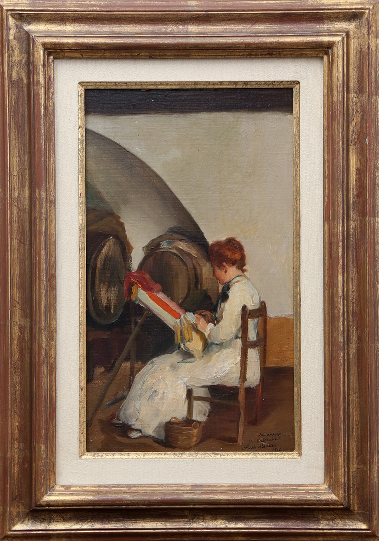LLUÍS MASRIERA. Girl making bobbin lace.