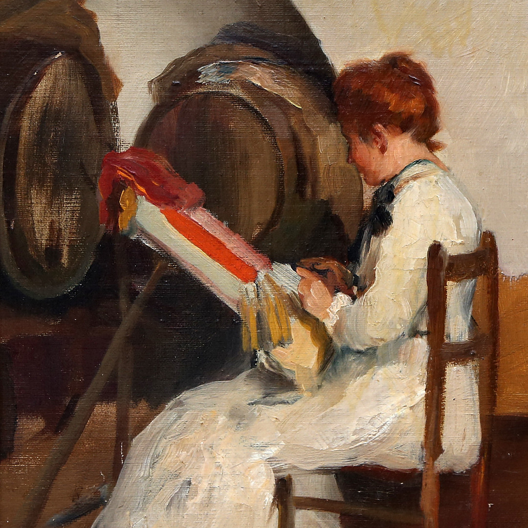 LLUÍS MASRIERA. Girl making bobbin lace.