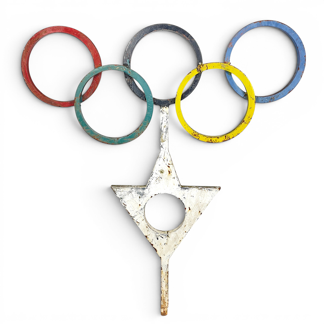 SKULPTUR, OLYMPISKA RINGAR, gjutjärn, omkring 1900-talets mitt.
