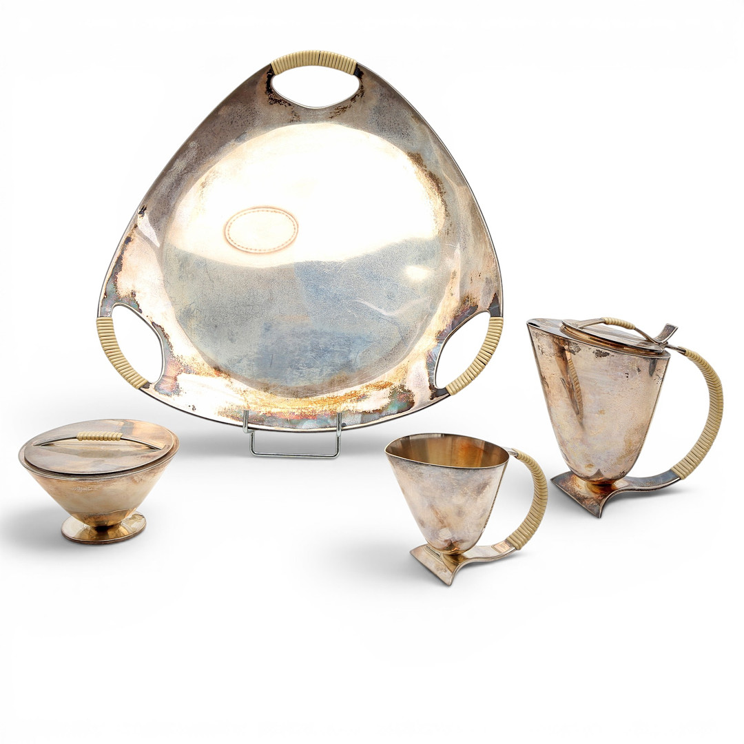 Art Déco style silver coffee set, circa 1940.