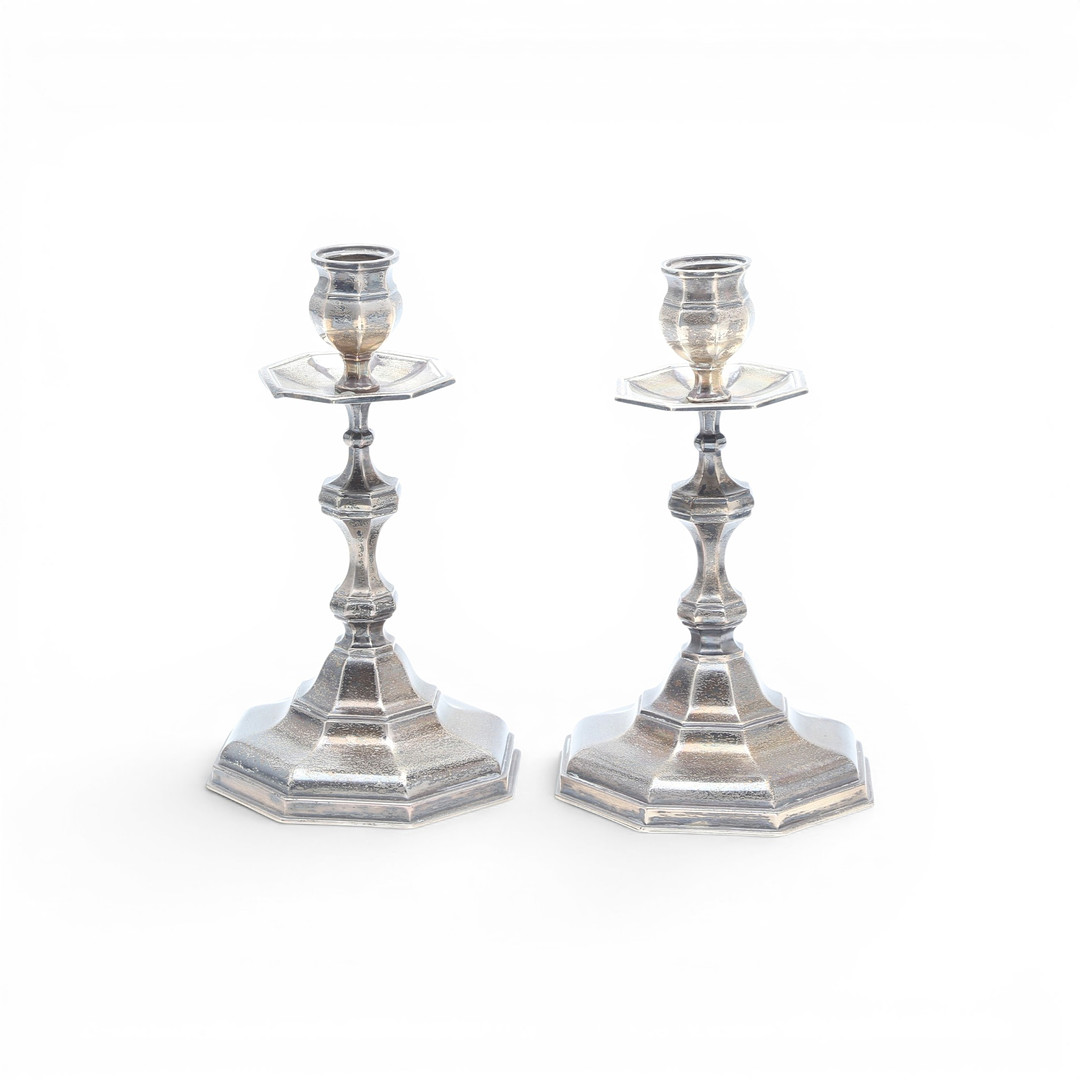 Pair of Spanish silver candlesticks, 20th Century.