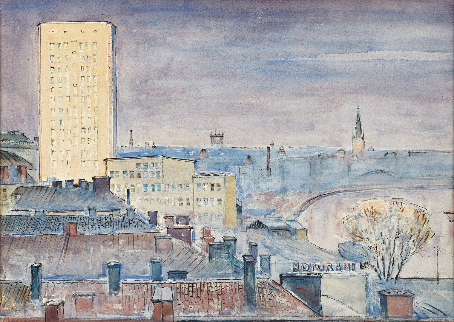 MIKAEL VON ESSEN (1895-1975). Stockholmsvy, signerad och daterad -49 a tergo, akvarell.