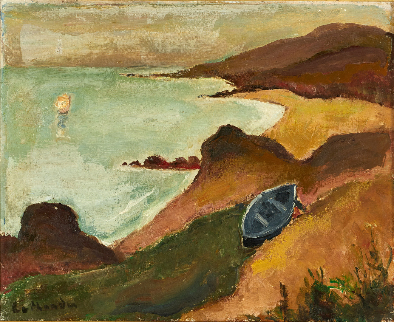 CARL LUTHANDER (1879-1967). Kustmotiv med eka, signerad, olja på duk.