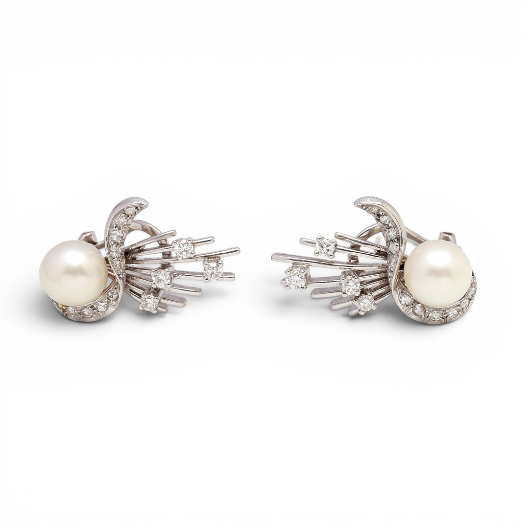 Pearls and diamonds earrings, circa 1960.