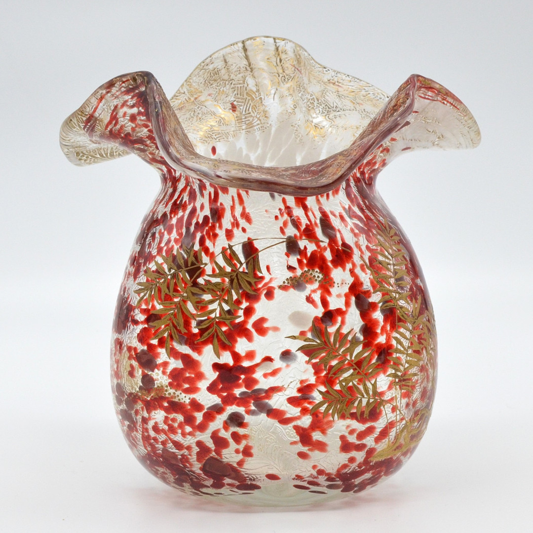 ERNEST LEVEILLE (1841-1913). DESIGNERVASE, GLAS, MISCHTECHNIK, RELIEFIERT, GOLDMALEREI, FRANKREICH, UM 1890ER.