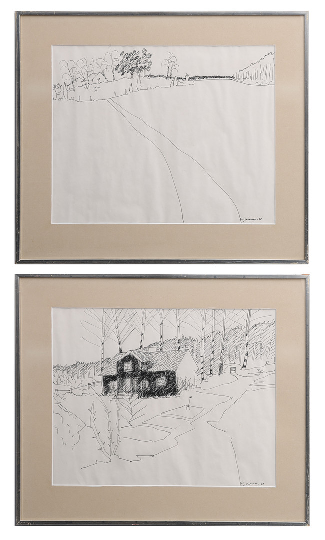 STIG (SLAS) CLAESSON. TVÅ TECKNINGAR, TUSCH PÅ PAPPER, SIGNERADE OCH DATERADE 1978.