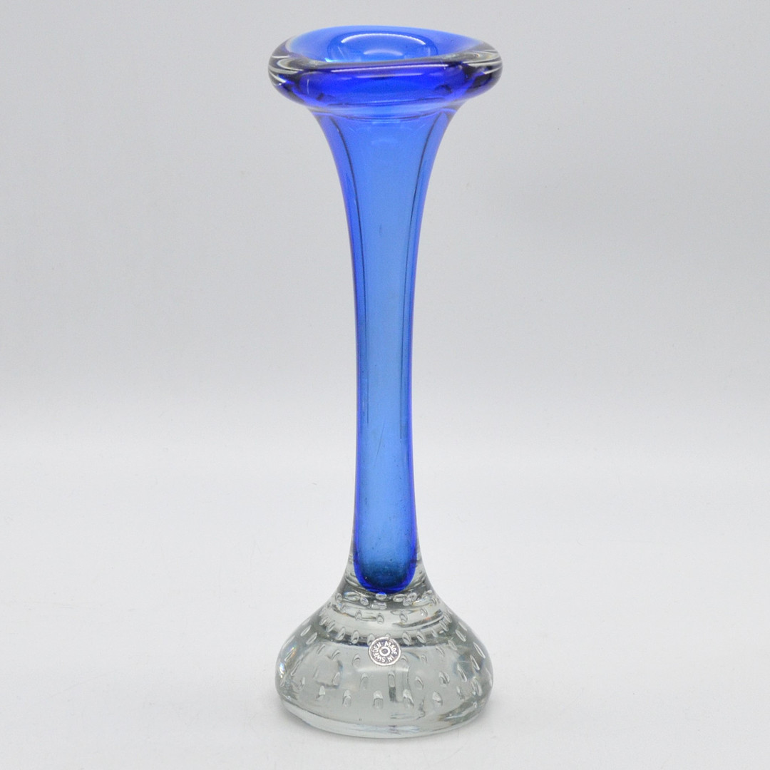 BO BORGSTROM. DESIGNERVASE, FÜR ASEDA, STUDIOGLAS, LUFTEINSCHLÜSSEN, BLAU, MIT STUDIOETIKETT, SCHWEDEN, UM 1960ER JAHRE.
