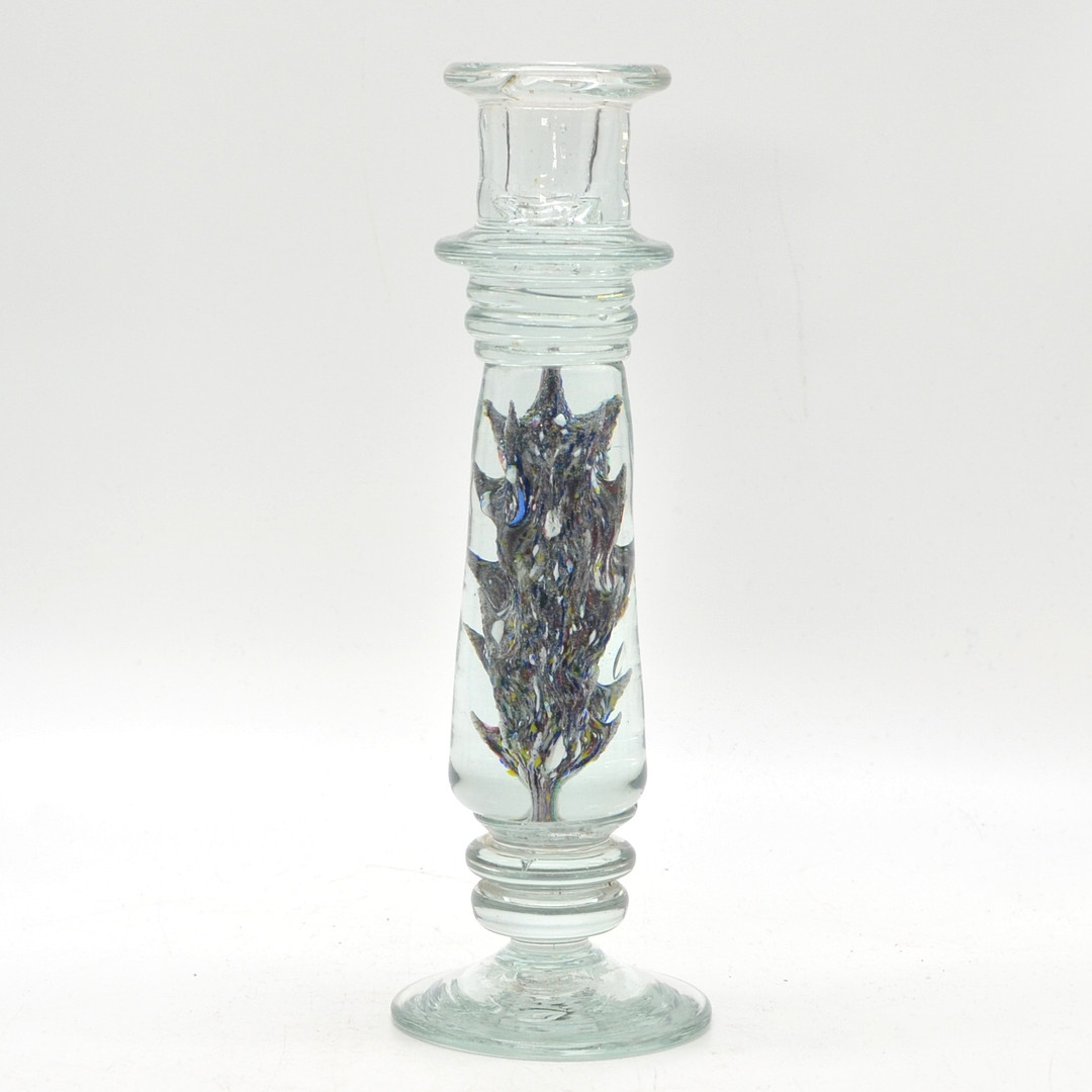 ANTIKER BIEDERMEIER KERZENSTÄNDER, MEHRFACHES GLAS, HANDGEMACHT, DEUTSCHLAND, 19. JAHRHUNDERT.