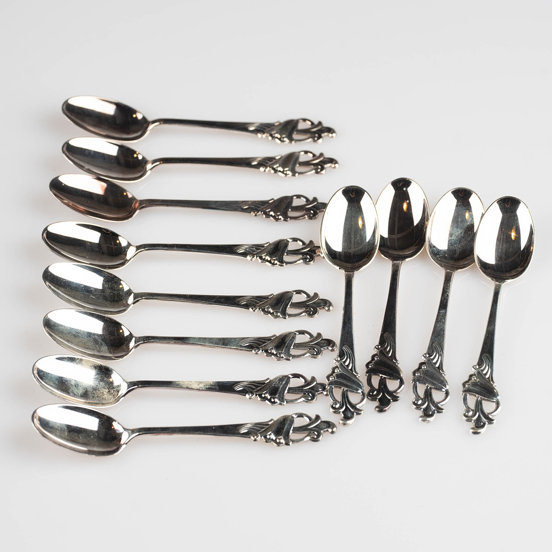 TH. MARTHINSEN. Skedar, 12 st, Silver, 1900-tal.