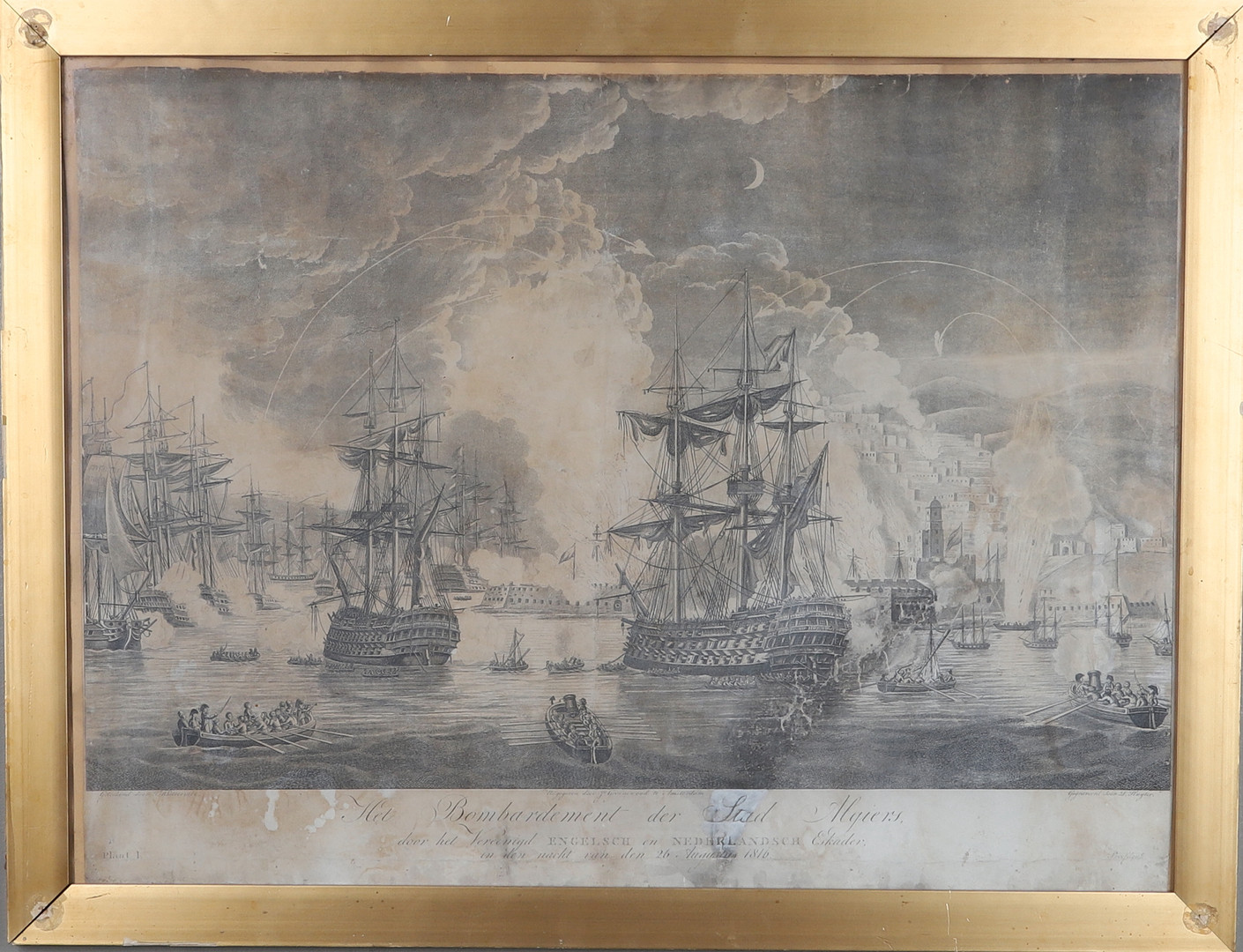 GRAVYR, "Bombardemanget av Alger 1816", D. Sluyter, provtryck, 1800-tal.