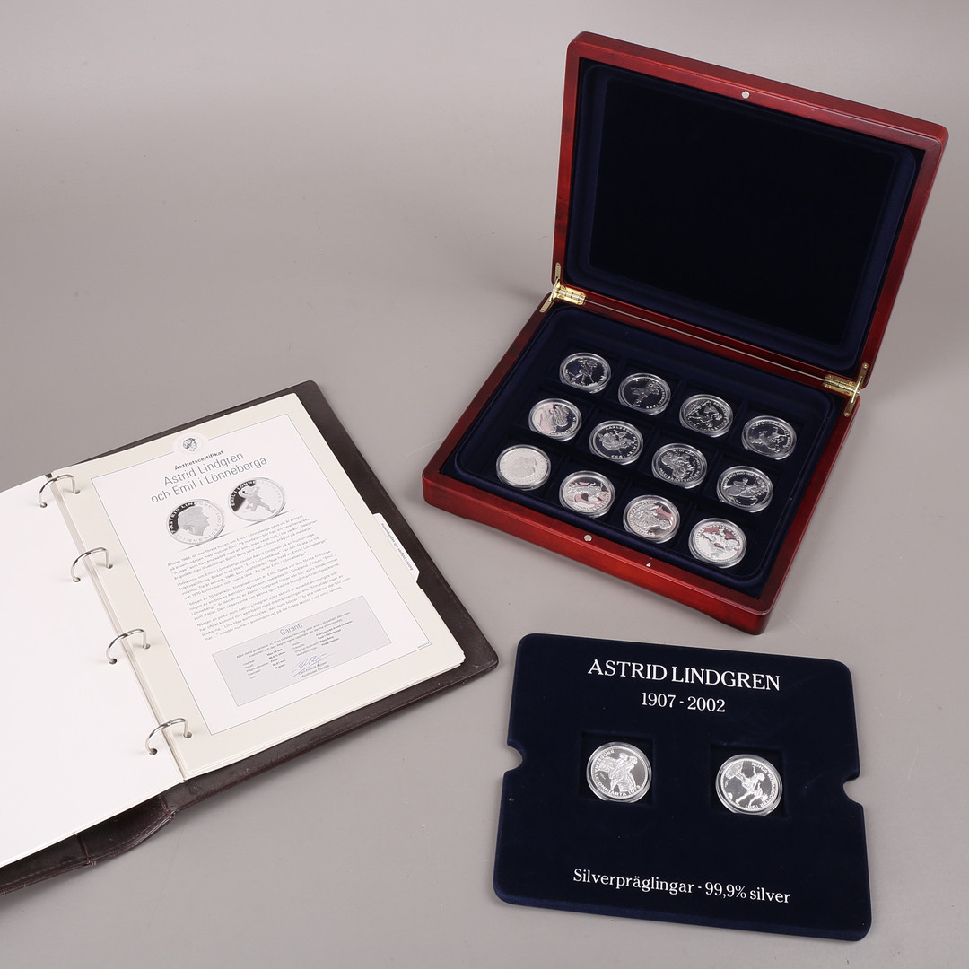 MINNESMYNT I ETUI, silver, Astrid Lindgren, totalvikt 378 gram.