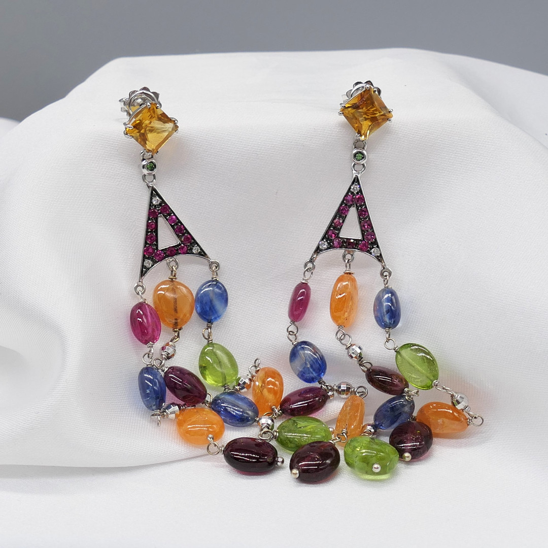 18k GEMSTONE & DIAMOND dangle earrings.