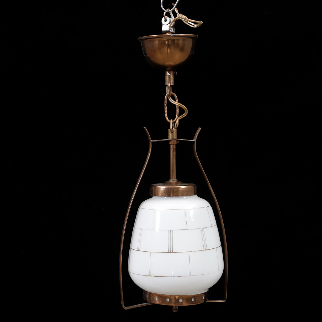 TAKLAMPA, glas/koppar, 1900-tal.