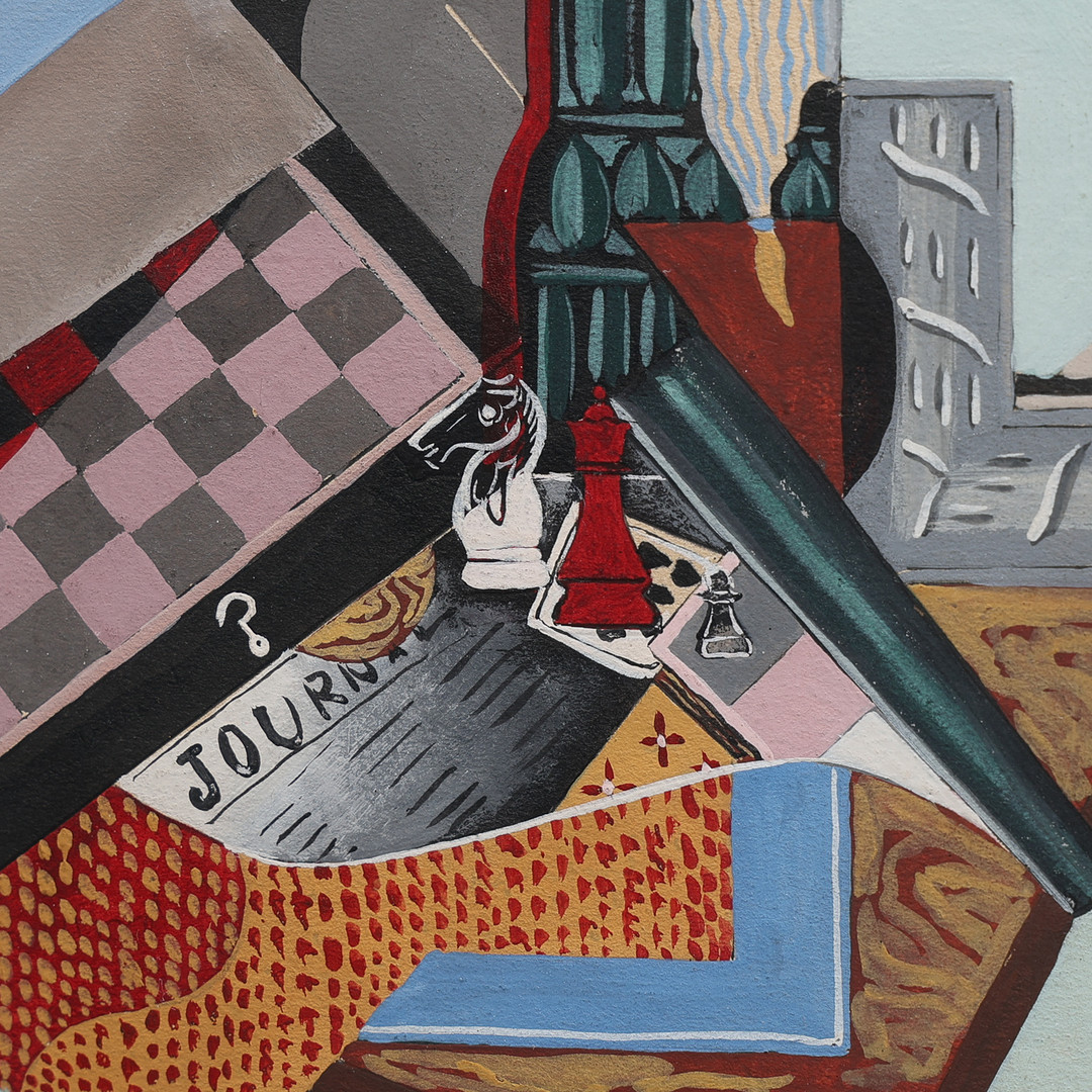 AUGUSTE CLERGÉ 1891-1963. GOUACHE PÅ PAPPER, KUBISTISK KOMPOSITION MED SCHACKBRÄDE, SIGNERAD.