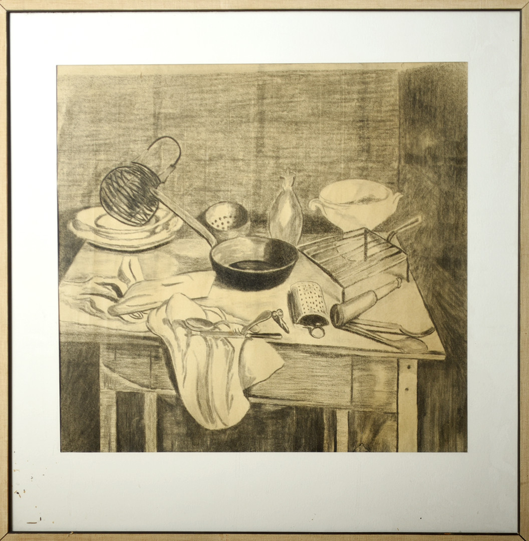 GUNNAR LARSSON. Kolteckning, Stilleben, Signerad: G.Larsson, 1957.