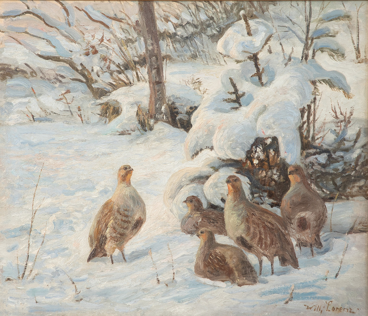 WILLY LORENZ (1901-1981). Rebhühner.