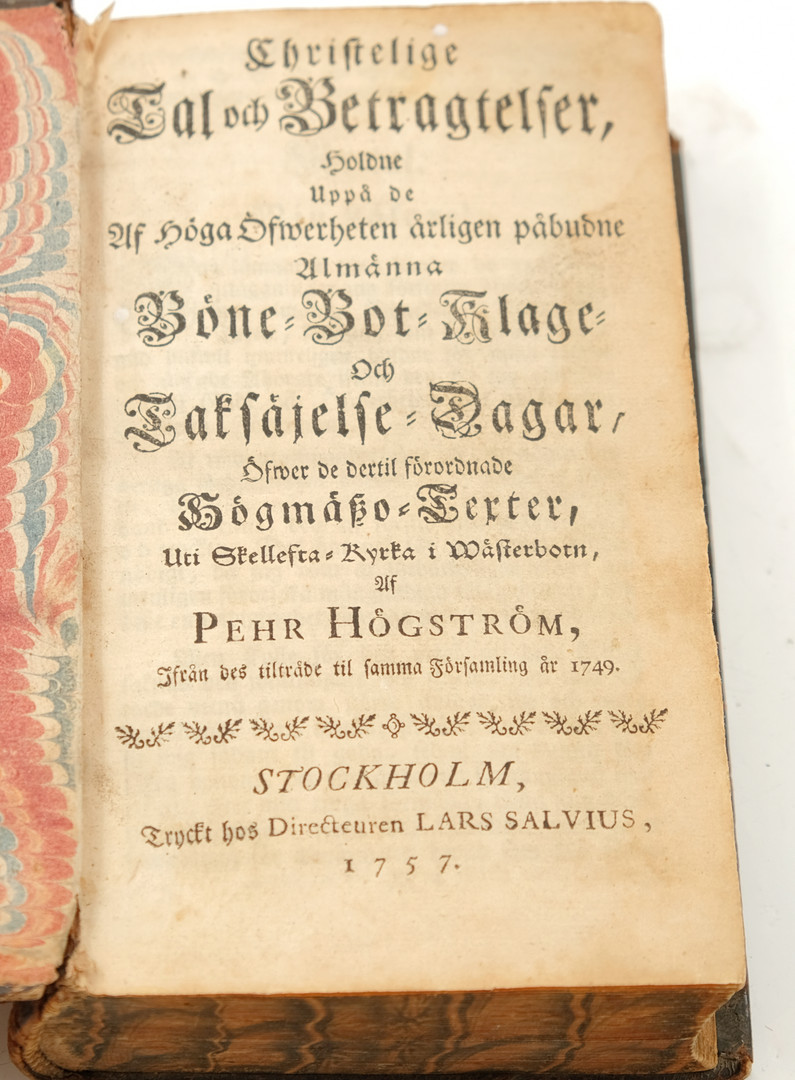 PEHR HÖGSTRÖM. "Christelige tal och betragtelser", första delen/bandet, Stockholm 1757.
